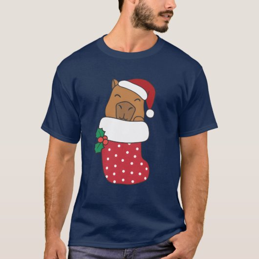 Cute Capybaras In Christmas Sock For Christmas boy Tシャツ (正面)