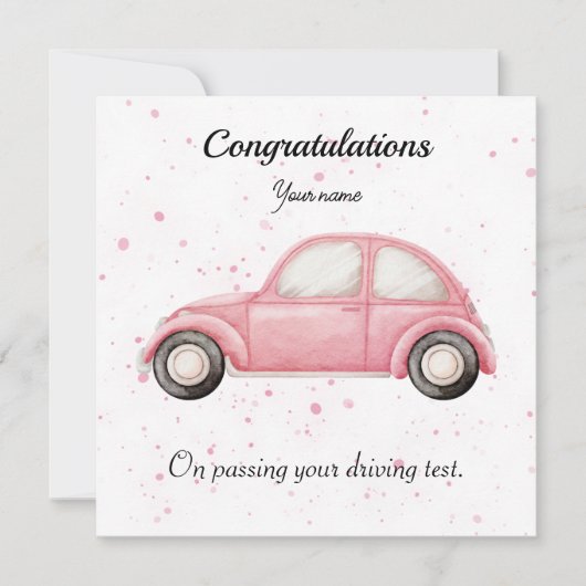 Cute car driving test congratulations cards カード (正面)