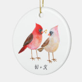 Cute Cardinal Giving Gifts Couple Custom Christmas セラミックオーナメント (左)