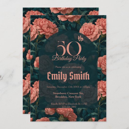 Cute Carnation Sparkle Boho Birthday 招待状 (正面/裏面)