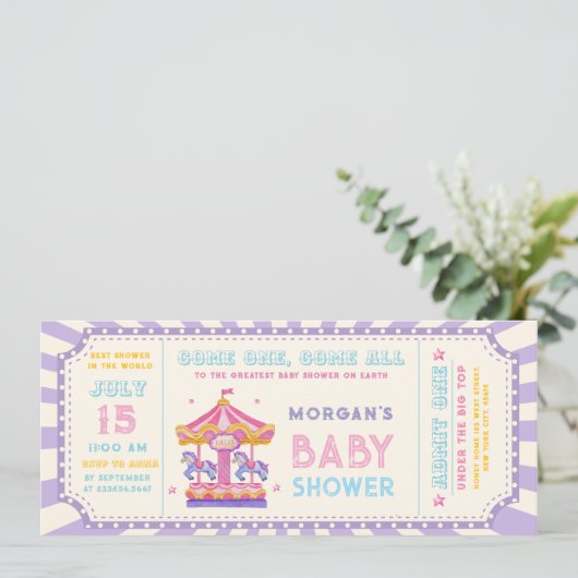 Cute Carousel Circus Ticket Carnival Baby shower 招待状 (スタンド正面)