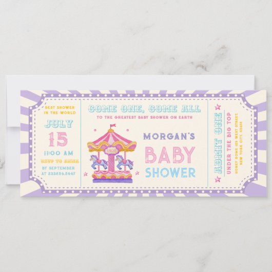 Cute Carousel Circus Ticket Carnival Baby shower  招待状 (正面)