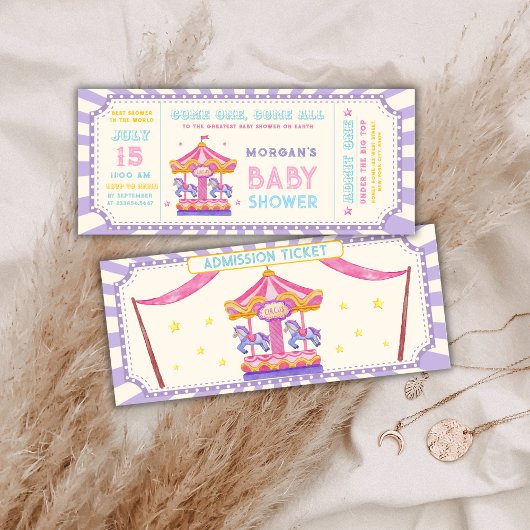 Cute Carousel Circus Ticket Carnival Baby shower  招待状