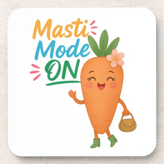 Cute Carrot Masti Mode ON Coasters Set Fun Cartoon コースター (正面)