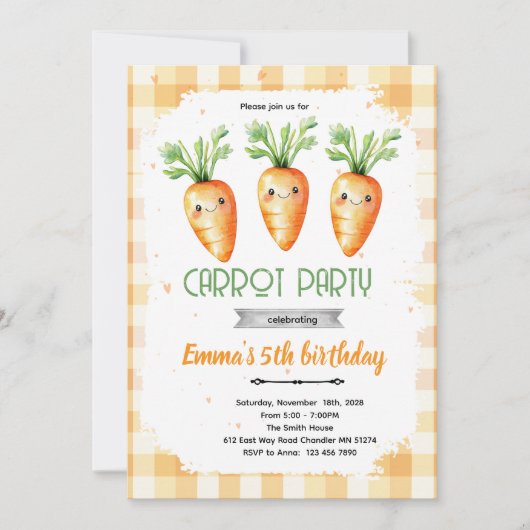 Cute carrot party invitation 招待状 (正面)