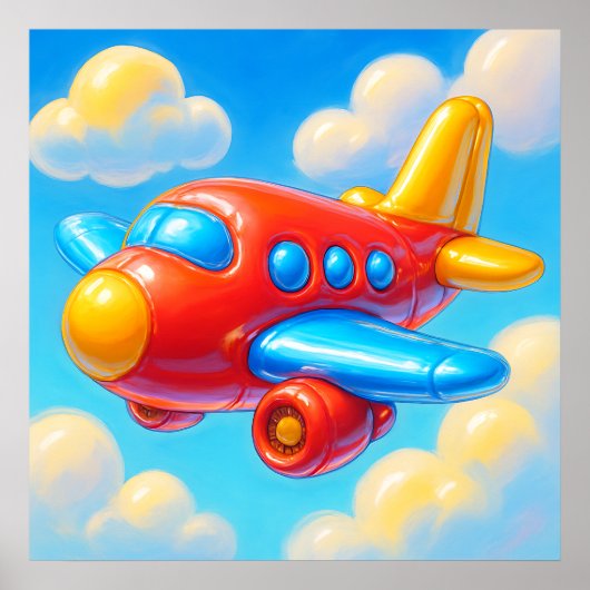 Cute Cartoon Airplane ポスター (正面)