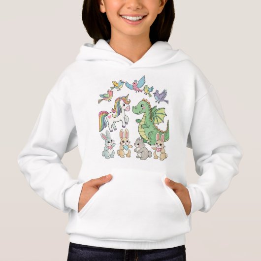 Cute Cartoon Animal Friends Girls' Hoodie (正面)