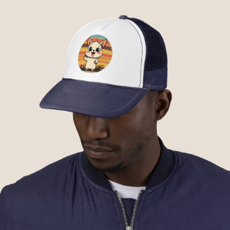 Cute Cartoon Animal in Retro Sunset Trucker Hat キャップ