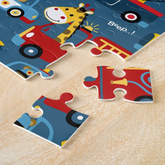 Cute Cartoon Animals And Car Transportation ジグソーパズル (側面)