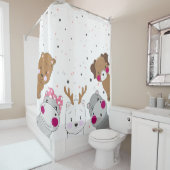 Cute Cartoon Animals Gender Neutral シャワーカーテン (インサイチュ)