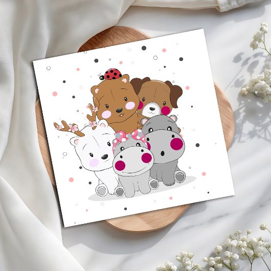 Cute Cartoon Animals Gender Neutral Baby Shower スタンダードランチョンナプキン