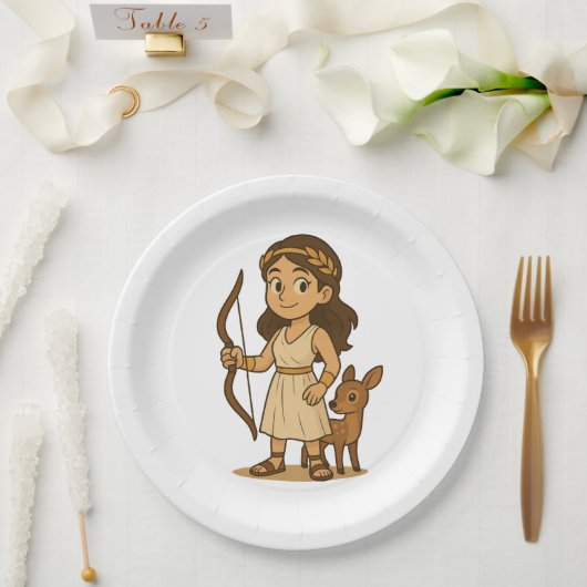 Cute Cartoon Artemis Baby Paper Plates – Greek God ペーパープレート (ウェディング)