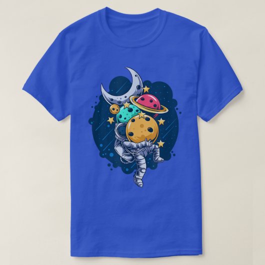 Cute Cartoon Astronaut Carry Many Planets Outer Sp Tシャツ (デザイン正面)