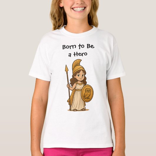 Cute Cartoon Athena Goddess – Born to Be a Hero Tシャツ (正面)