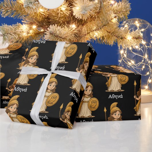 Cute Cartoon Athena – Greek Goddess Custom ラッピングペーパー (クリスマス)