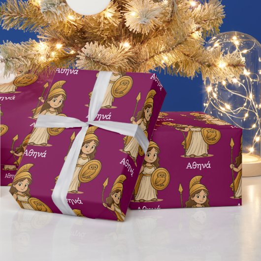 Cute Cartoon Athena – Greek Goddess Custom ラッピングペーパー (クリスマス)