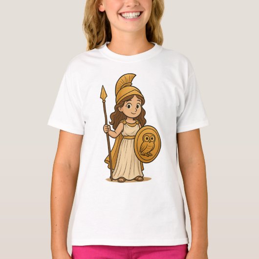 Cute Cartoon Athena – Greek Goddess Kids T-Shirt Tシャツ (正面)