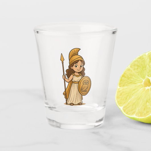 Cute Cartoon Athena Shot Glass | Greek Goddess ショットグラス (正面)