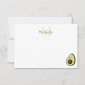 Cute Cartoon Avocado Custom Monogram ノートカード (正面)