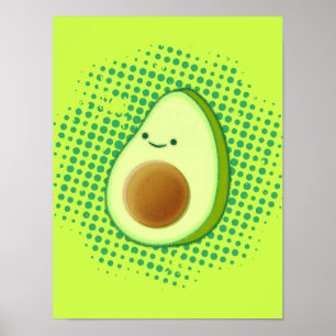 Cute Cartoon Avocado On Distressed Green Vortex ポスター