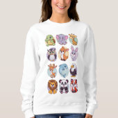 Cute Cartoon Baby Animals Pattern Women's Basic スウェットシャツ (正面)