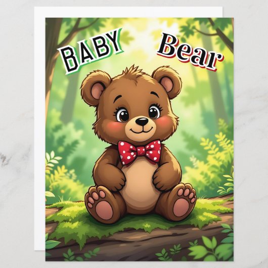 Cute Cartoon Baby Bear in Woods (正面/裏面)