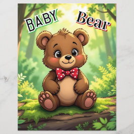 Cute Cartoon Baby Bear in Woods