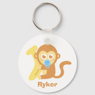 Cute Cartoon Baby Monkey with Banana キーホルダー