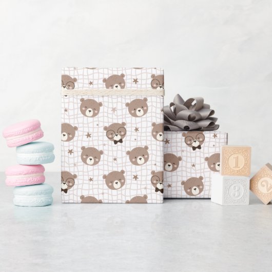 Cute Cartoon Bear Pattern Wrapping Paper Roll ラッピングペーパー (ベビーシャワー)