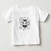 Cute Cartoon Bee Baby T-Shirt – Black and White Ka