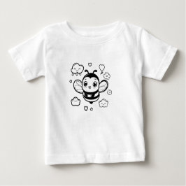 Cute Cartoon Bee Baby T-Shirt – Black and White Ka ベビーTシャツ