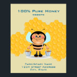 Cute Cartoon Bee Carrying Buckets of Honey Busines ポスター<br><div class="desc">A cute cartoon worker bee carrying a bucket of honey in each hand. He has a big smile on his face and  bright rosy cheeks. Customize with your honey business information.</div>