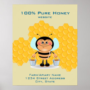 Cute Cartoon Bee Carrying Buckets of Honey Busines ポスター