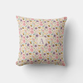 Cute cartoon bee flower pastel pattern monogram クッション (正面)