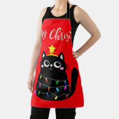 Cute cartoon black cat Christmas tree エプロン (インサイチュ)