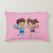 Cute Cartoon Boy and Girl Playing Padel Tennis – F