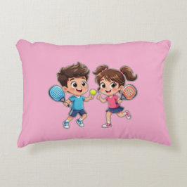 Cute Cartoon Boy and Girl Playing Padel Tennis – F アクセントクッション