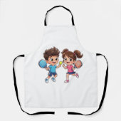 Cute Cartoon Boy and Girl Playing Padel Tennis – F エプロン (正面)