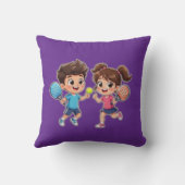 Cute Cartoon Boy and Girl Playing Padel Tennis – F クッション (裏面)