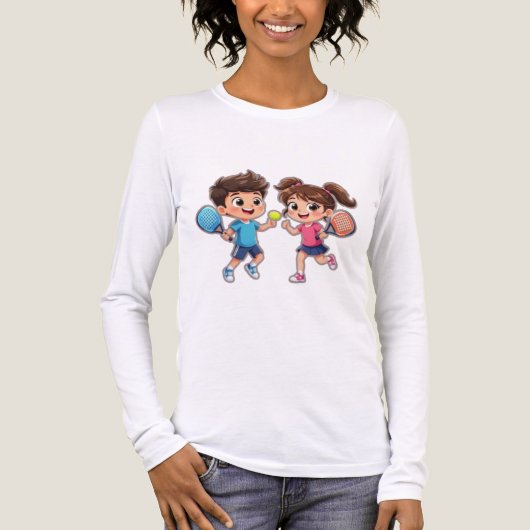 Cute Cartoon Boy and Girl Playing Padel Tennis – F トライブレンドTシャツ (正面)