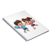 Cute Cartoon Boy and Girl Playing Padel Tennis – F ノートブック (右側)