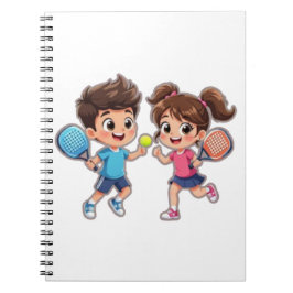 Cute Cartoon Boy and Girl Playing Padel Tennis – F ノートブック