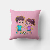 Cute Cartoon Boy and Girl Playing Soccer Together クッション (裏面)