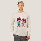 Cute Cartoon Boy and Girl Playing Soccer Together  トライブレンドＴシャツ (正面全体)