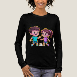 Cute Cartoon Boy and Girl Playing Soccer Together  トライブレンドＴシャツ