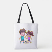 Cute Cartoon Boy and Girl Playing Soccer Together  トートバッグ (裏面)