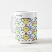 Cute Cartoon Budgie Parrot Pattern Name コーヒーマグカップ (正面左)