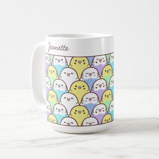 Cute Cartoon Budgie Parrot Pattern Name コーヒーマグカップ (正面左)