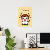 Cute Cartoon Bull Kids Room Decor🐂 ポスター (ホームオフィス)