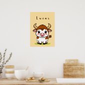 Cute Cartoon Bull Kids Room Decor🐂 ポスター (キッチン)